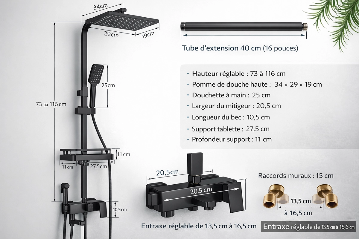 Colonne de douche noire Gijon